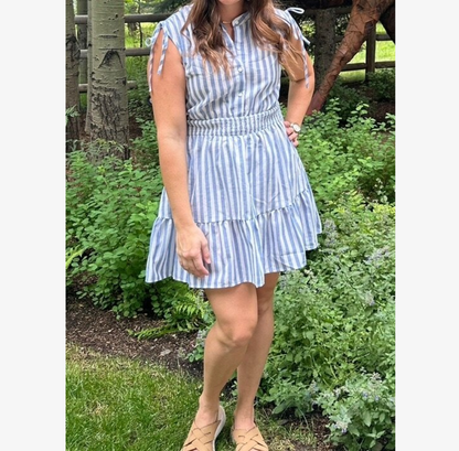 Blue and White Striped Sleeveless Summer Dress