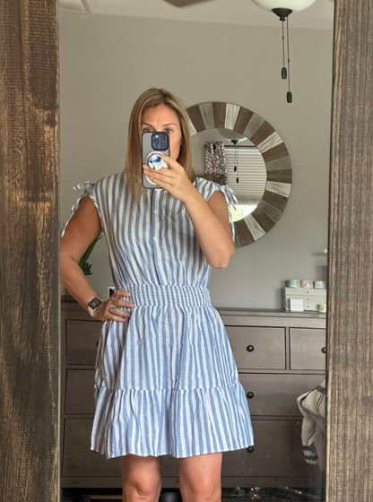 Blue and White Striped Sleeveless Summer Dress