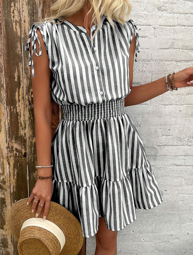 Blue and White Striped Sleeveless Summer Dress