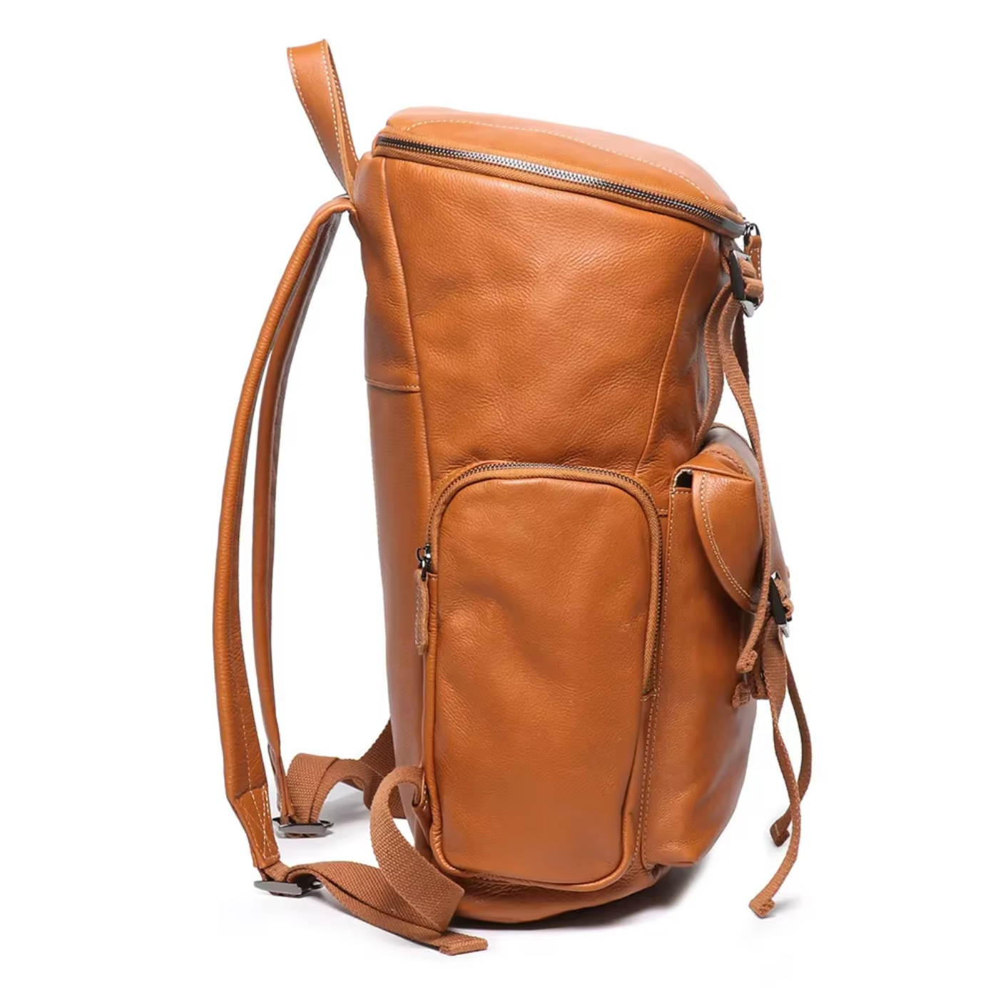 large leather backpack travel and hiking