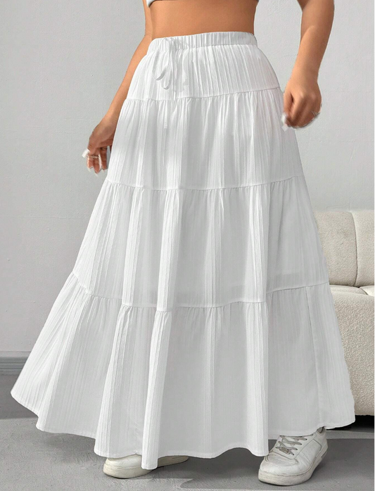 High Waisted Plus Size White Maxi Skirt for Women