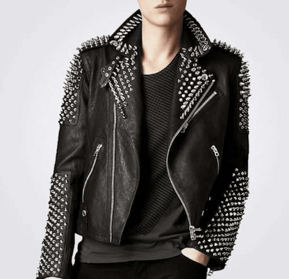 Spiked leather jacket with black biker studs