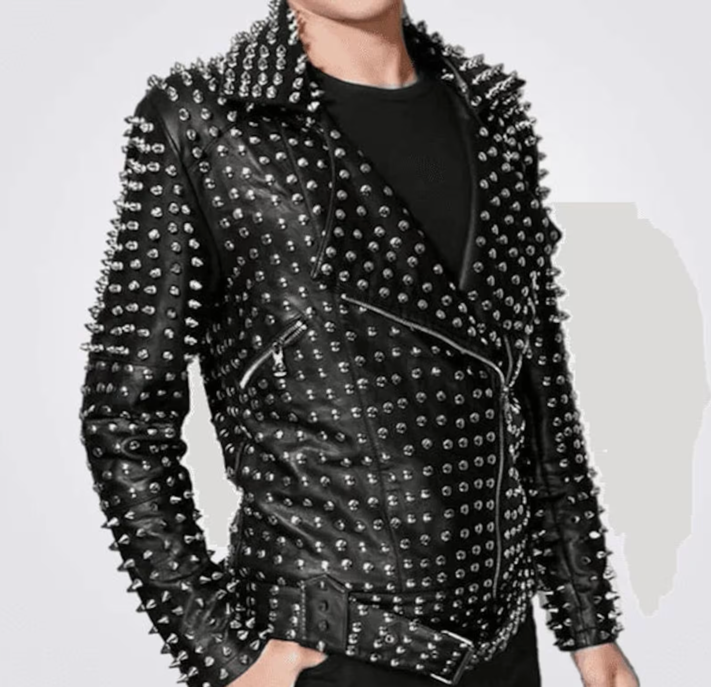 Spiked leather jacket for punk biker wear