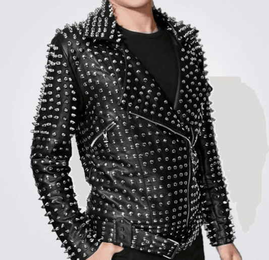 Spiked leather jacket for punk biker wear