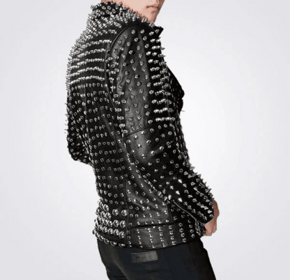Spiked leather jacket for punk biker wear