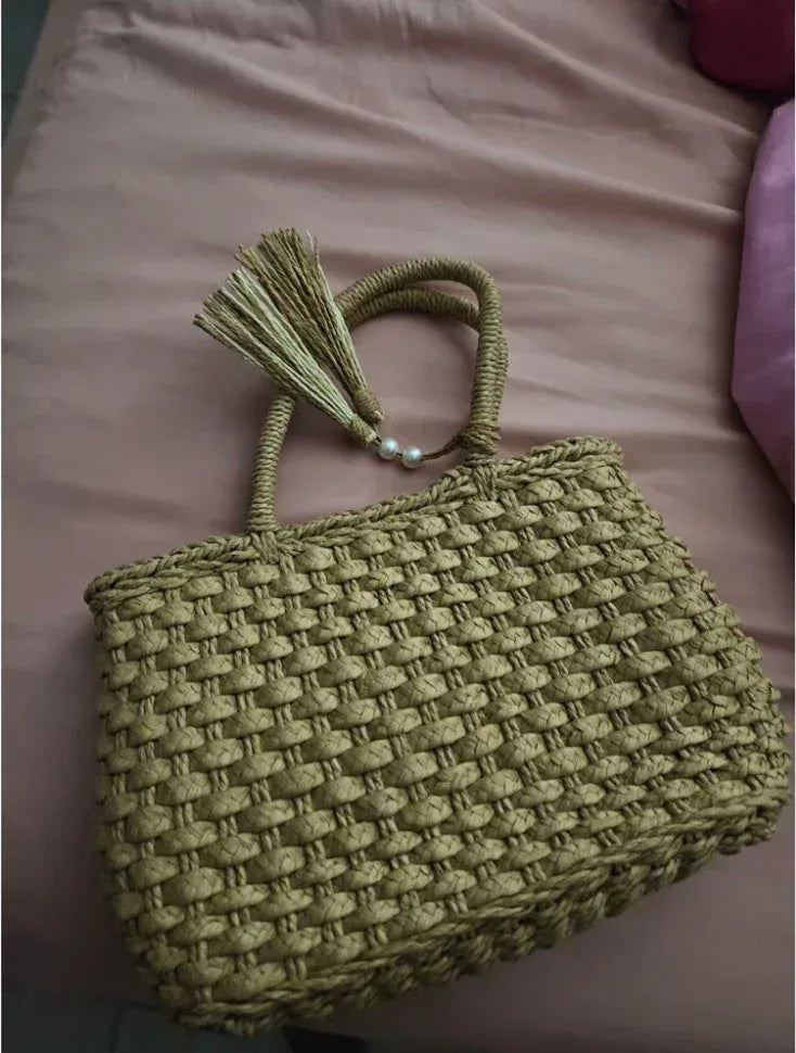 straw vacation small beach bag Green