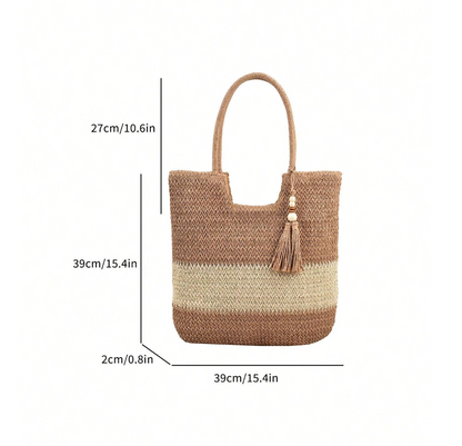 Large Straw Tote Shoulder Bag For Summer Outfit