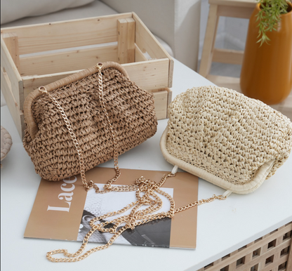 Woven Straw Chain Shoulder Bag