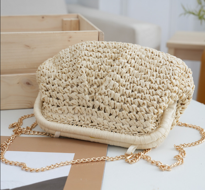 Woven Straw Chain Shoulder Bag
