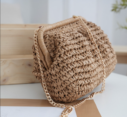 Woven Straw Chain Shoulder Bag
