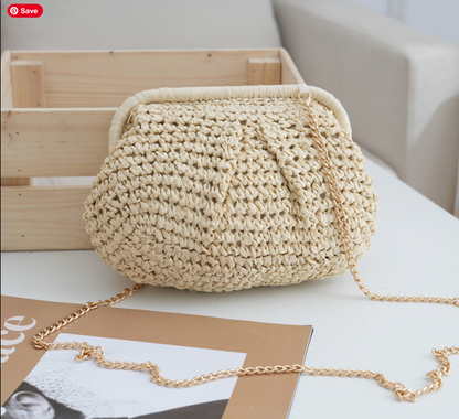 Woven Straw Chain Shoulder Bag
