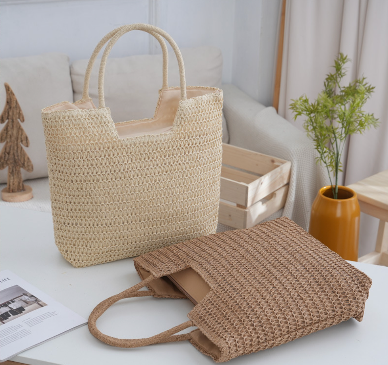 woven large straw bags beach summers holiday