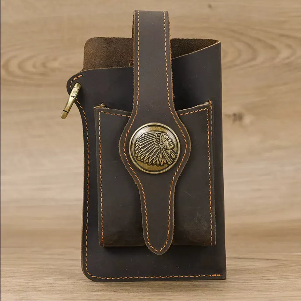 mens leather waist bag pack Dark Brown