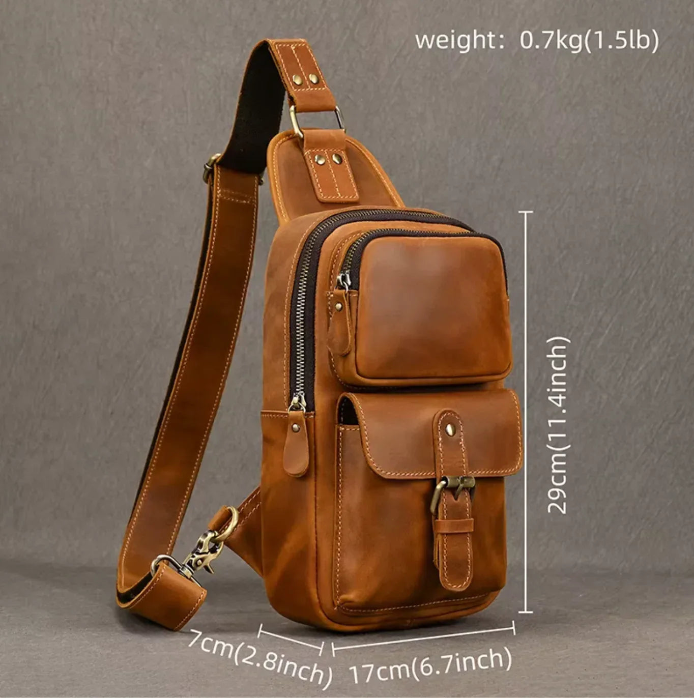 Men’s Leather Chest Bag with Dual Zip Compartments
