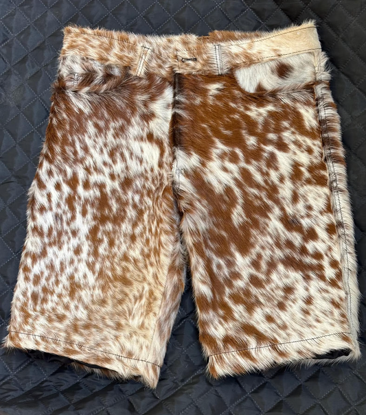 cowhide leather shorts brown white