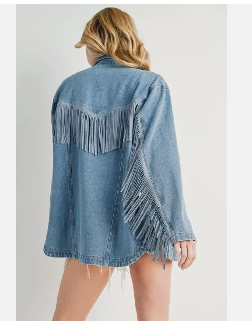 Oversized Women’s Denim Jacket with Fringe