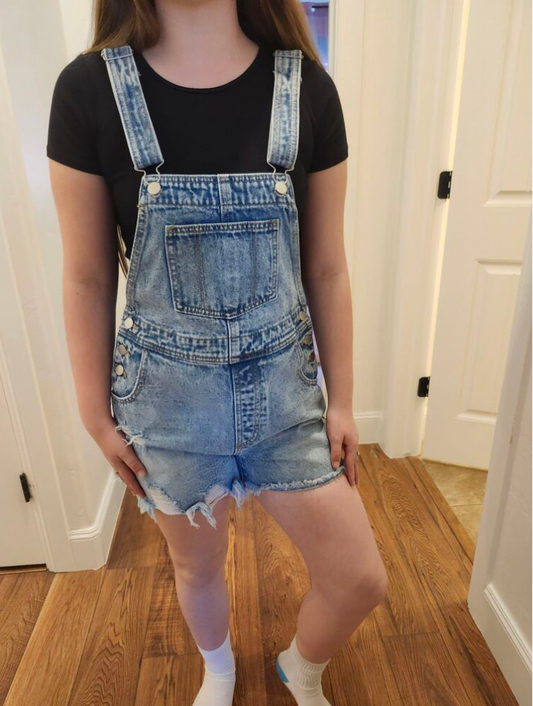 Denim Casual Distressed Overalls Bib Shorts