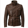 Men’s Genuine Leather Biker Jacket Brown With Belt