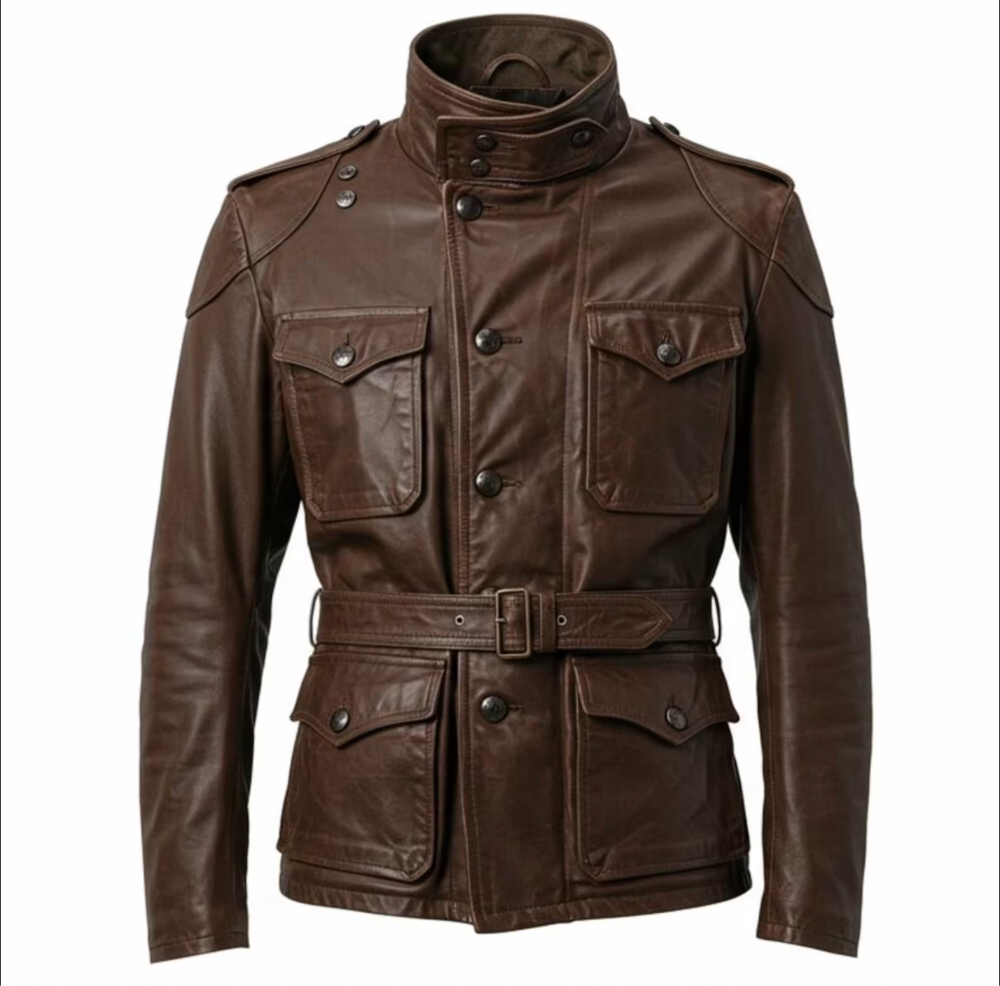 Men’s Genuine Leather Biker Jacket Brown With Belt