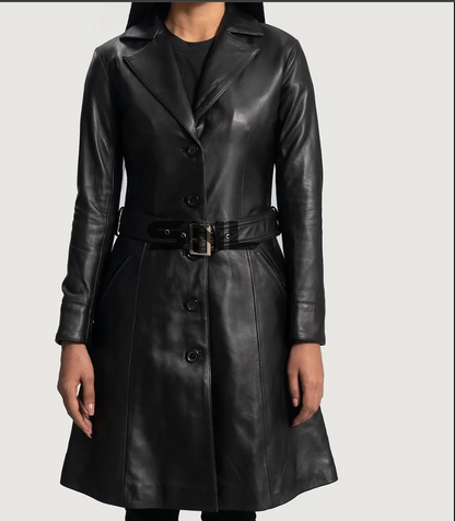 Black Leather Trench Coat Women