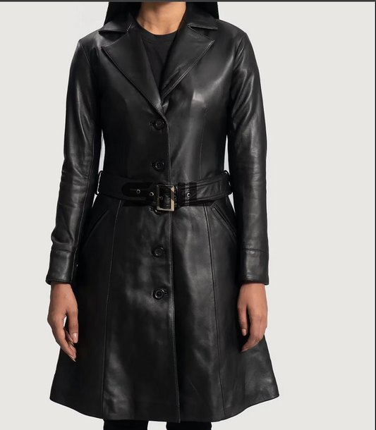 Black Leather Trench Coat Women