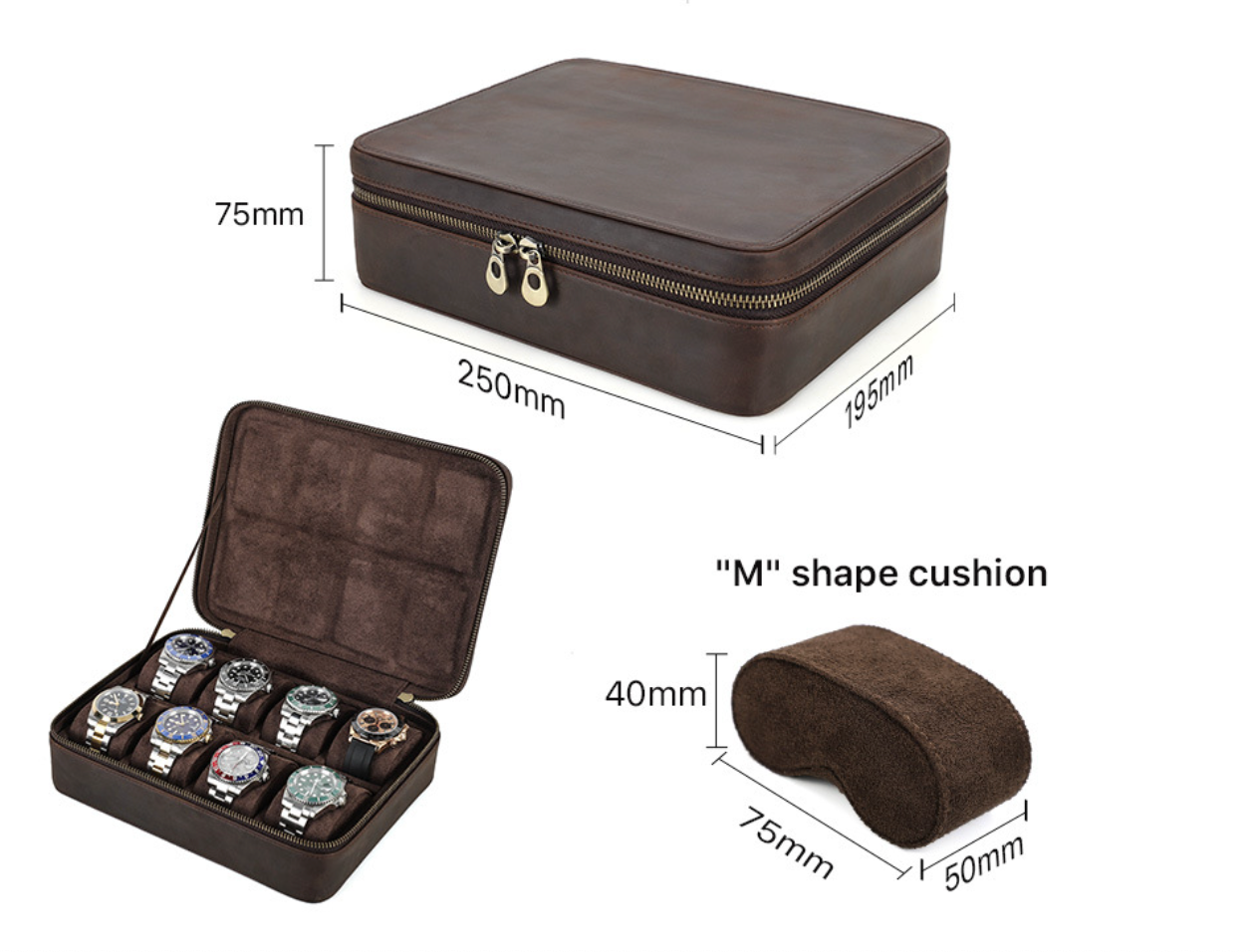 Men’s Leather 8 Slot Luxury Watch Box Travel Case Organizer