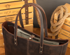 Brown Leather Tote Bag with Zipper for Men and Women