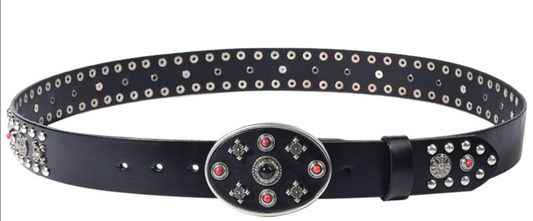 Black Leather Biker Belt with Rivets for Men and Women