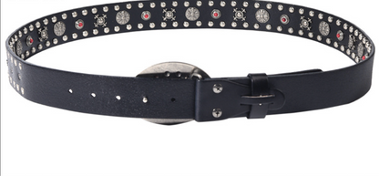 Black Leather Biker Belt with Rivets for Men and Women