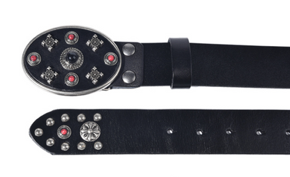 Black Leather Biker Belt with Rivets for Men and Women
