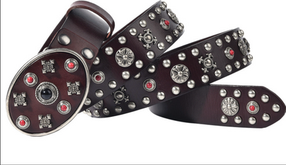 Black Leather Biker Belt with Rivets for Men and Women