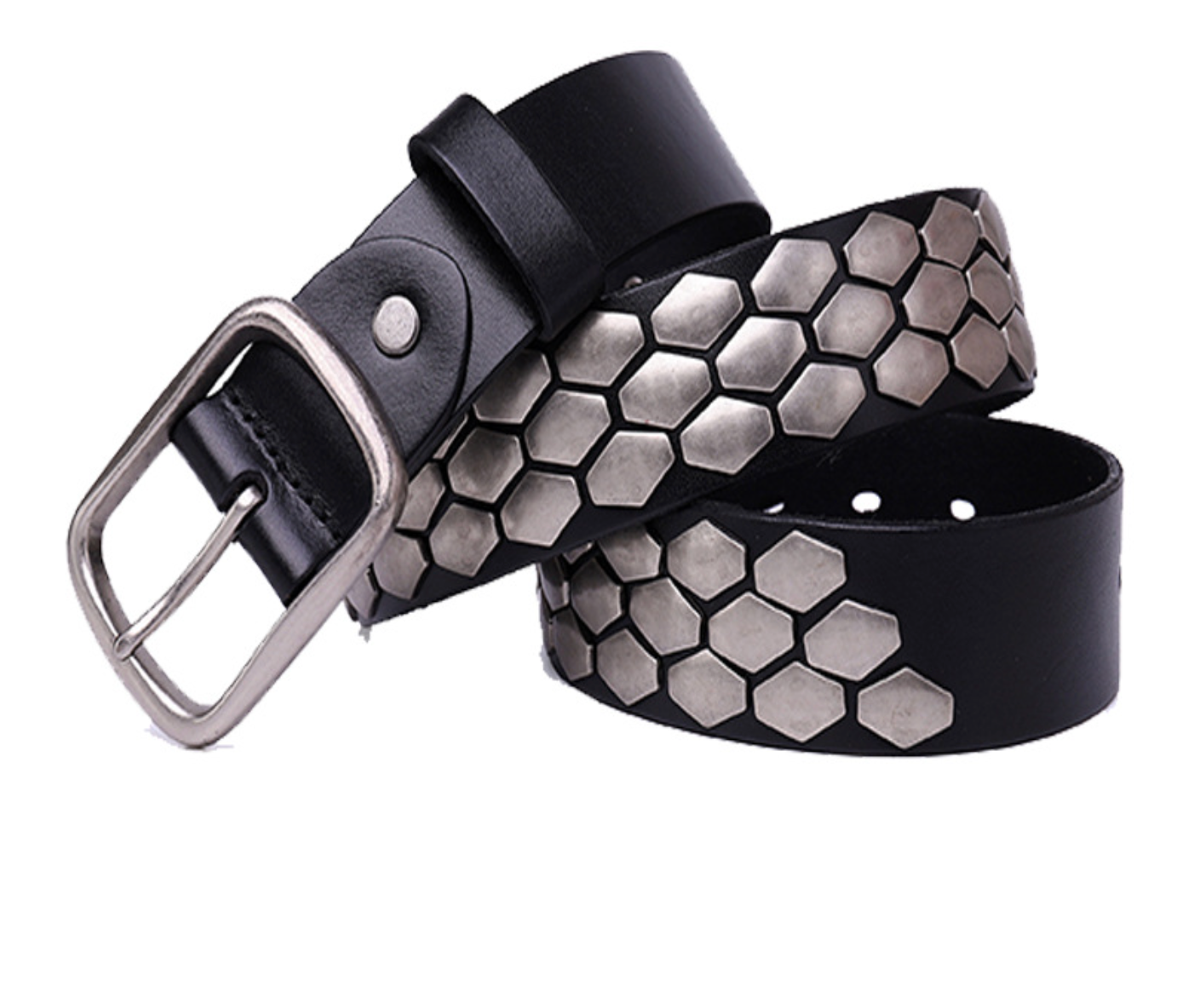 Hex Stud Punk Men Leather Belt