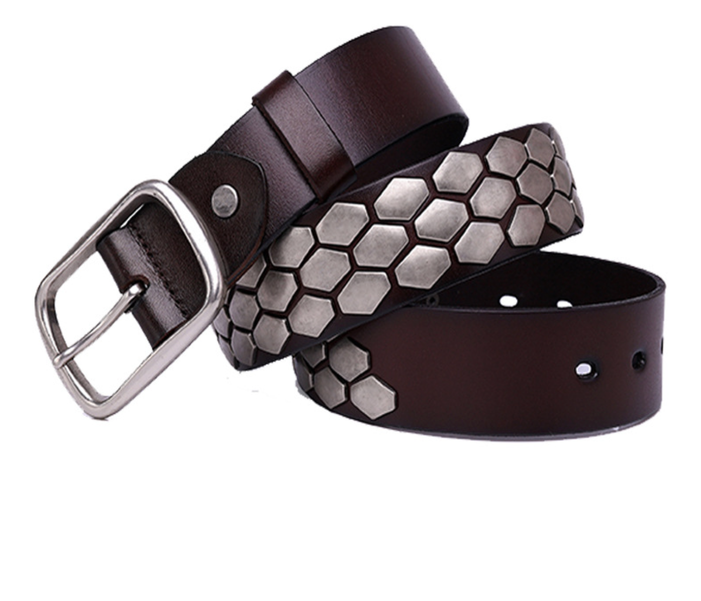Hex Stud Punk Men Leather Belt