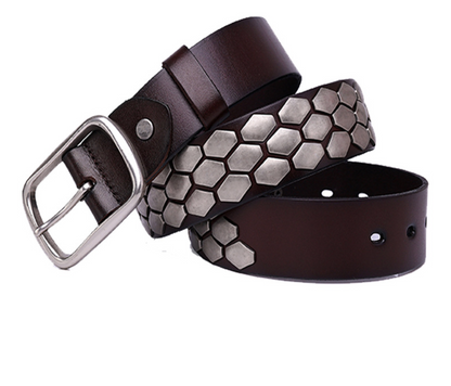 Hex Stud Punk Men Leather Belt