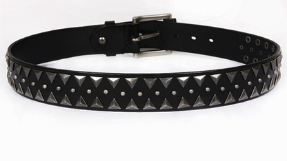 Black Genuine Leather Punk Belt with Rivets