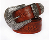 Embossed Genuine Leather Western Belt with Antique Buckle