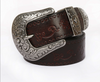 Embossed Genuine Leather Western Belt with Antique Buckle