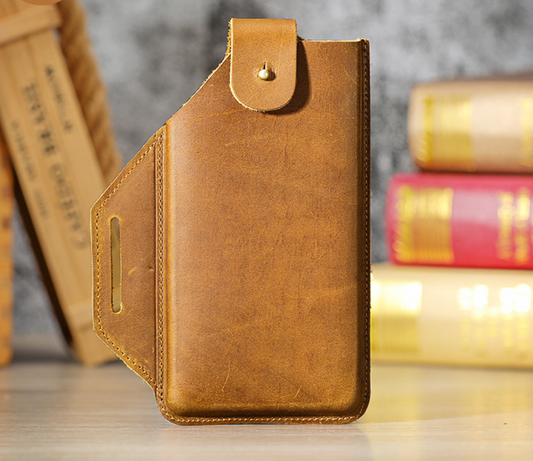 Men's Leather Underarm Shoulder Holster Phone Bag with Belt Loop