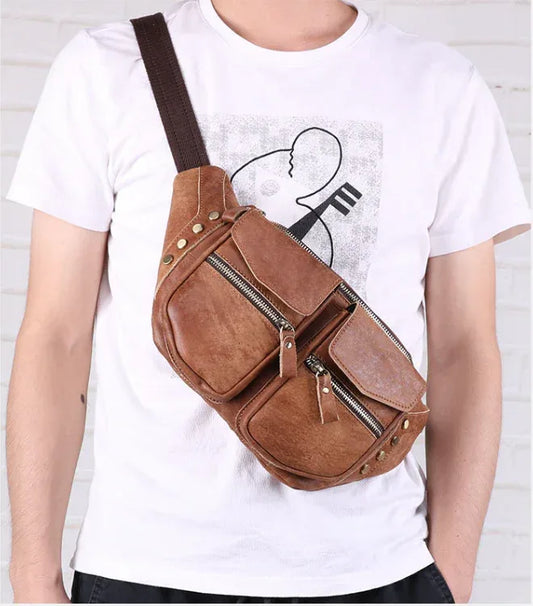 Men's Genuine Leather Chest Bag Crossbody