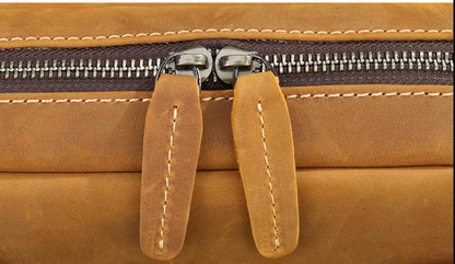 Genuine Leather Office Bag with Trolley Sleeve for Men