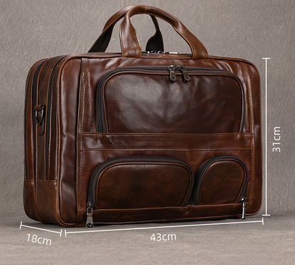 Genuine Leather Office Laptop Bag for Men with Trolley Sleeve
