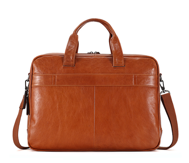 Men Leather Briefcase Office Bag with Trolley Sleeve