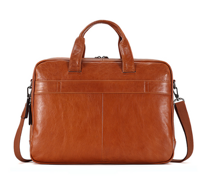 Men Leather Briefcase Office Bag with Trolley Sleeve