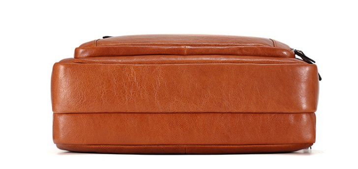 Men Leather Briefcase Office Bag with Trolley Sleeve