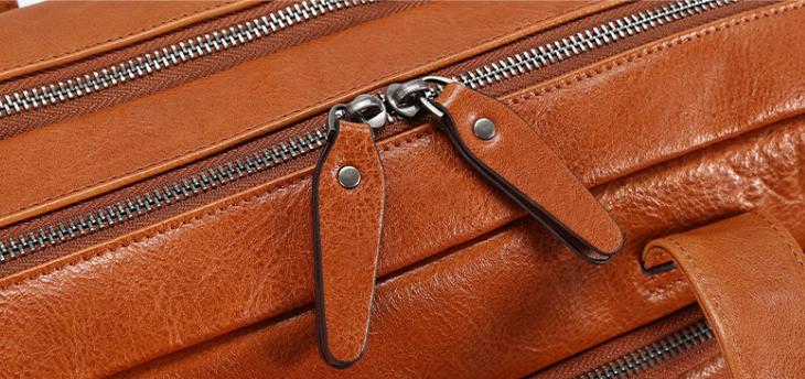 Men Leather Briefcase Office Bag with Trolley Sleeve