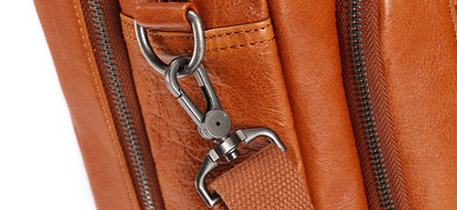 Men Leather Briefcase Office Bag with Trolley Sleeve
