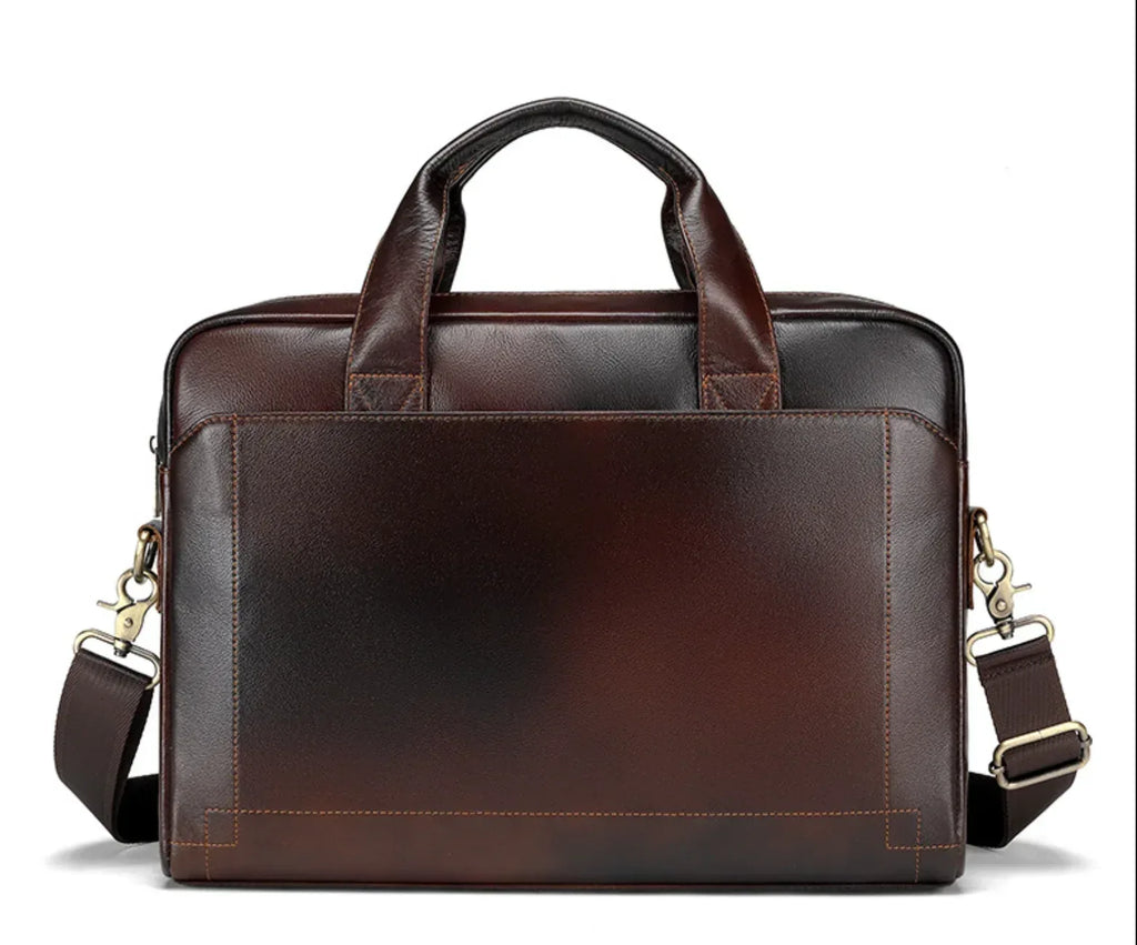 Men's Genuine Leather Office Bag Briefcase with Shoulder Strap