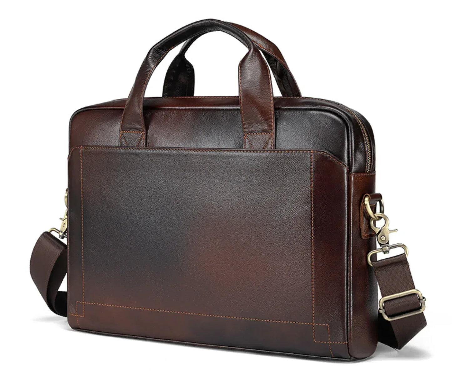 Men's Genuine Leather Office Bag Briefcase with Shoulder Strap