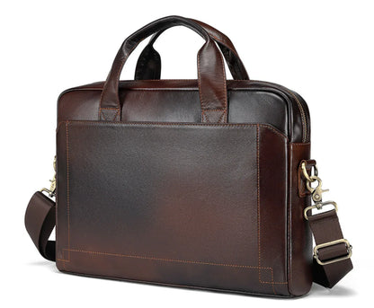 Men's Genuine Leather Office Bag Briefcase with Shoulder Strap