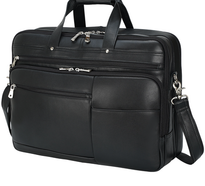 men's genuine leather laptop office bag with trolley sleeve
